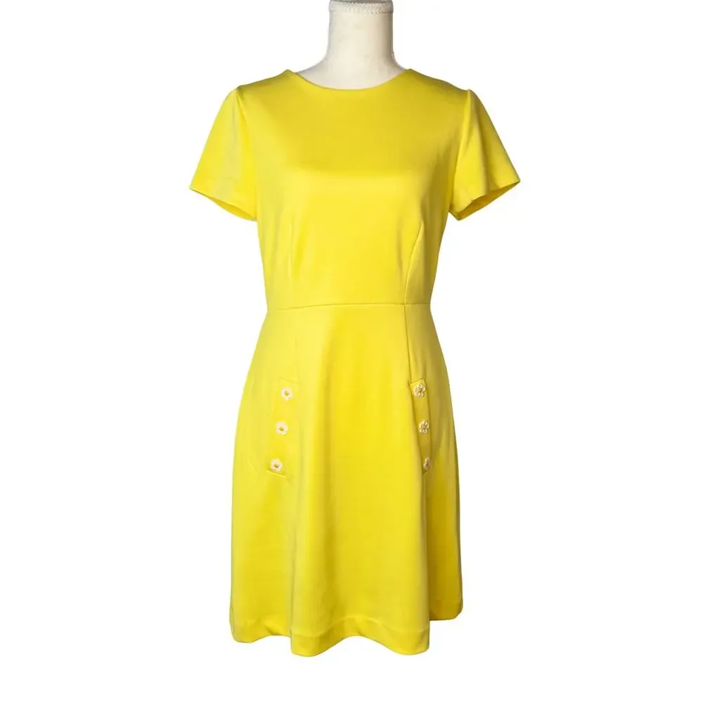 Betsey Johnson A-Line Mini Dress Yellow Women’s 4 Daisy 60s Retro Dopamine - Picture 1 of 16